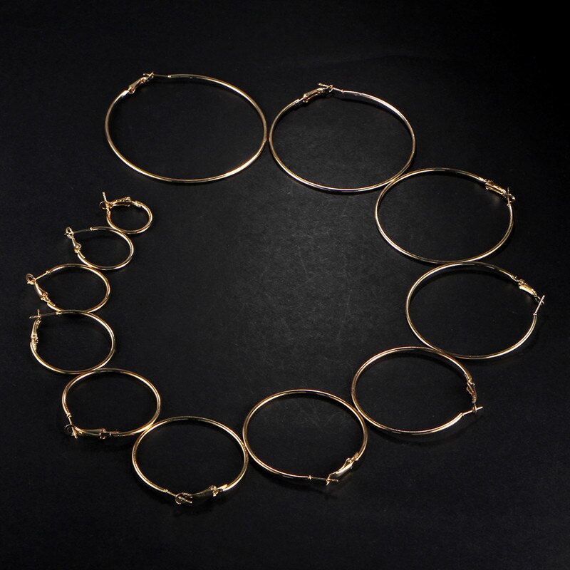 Sierlijke vrouwelijke grote ronde sieradenset met bedel, goud en zilverkleurige creolen voor vrouwen, luxe bruidsgeometrie, bruidsoorbellenset
