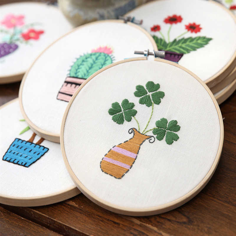 1 Juego de bordado de plantas verde con Marco, kit de costura Manual DIY para principiantes, Serie de punto de cruz, manualidades decoración de costura