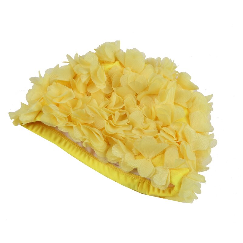 Gorros de natación con flores tridimensionales para mujer, gorro de baño con de pétalos de flores de colores, gorro de baño para mujer, gorro de baño para Pelo Largo: yellow
