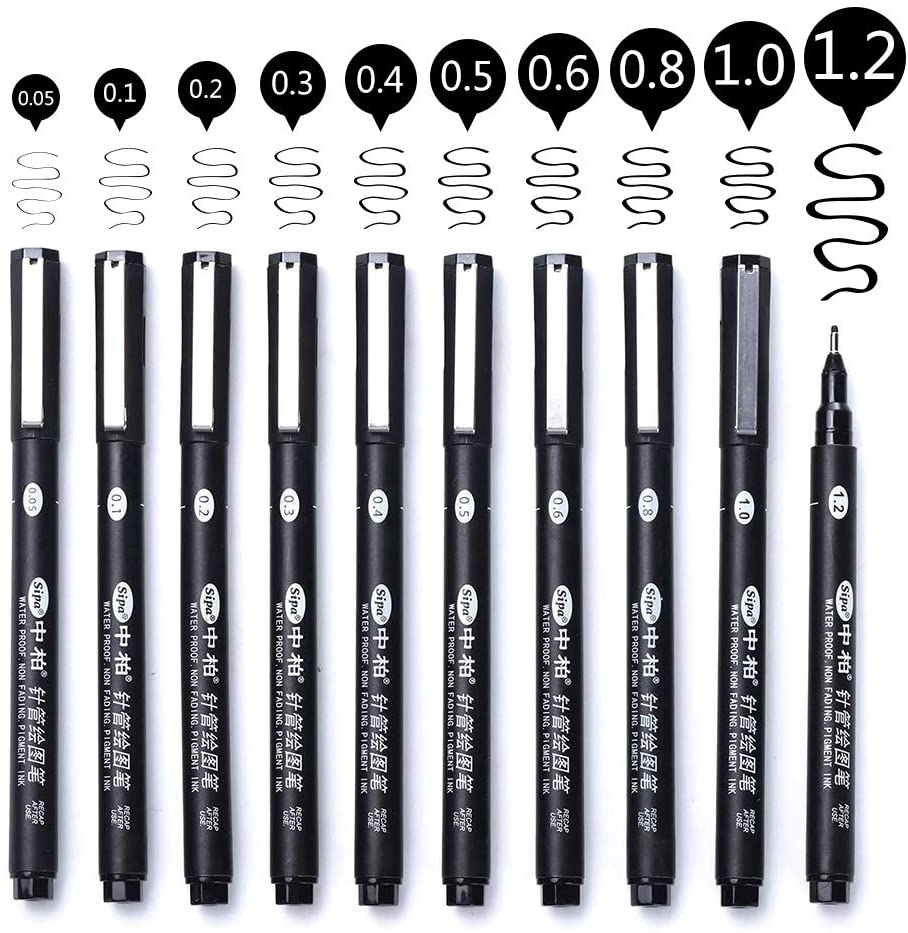 Fine Line Needle Pen for Cartoon Sketching, Comic, Manga, Artist Illustration, Technical Drawing, Figure: 10pcs