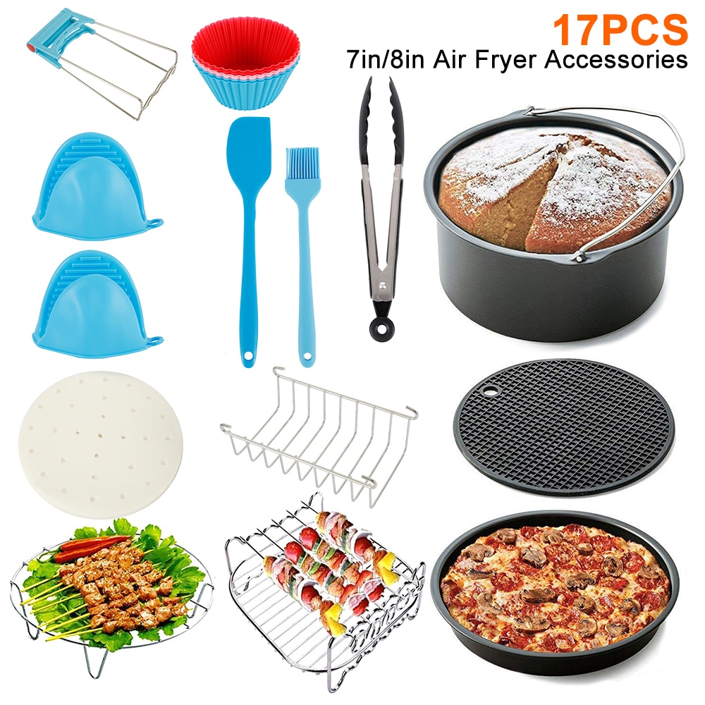 17Pcs Air Fryer Accessories Set Bakewear Airfryer 7/8 Inch for Gowise Phillips Cozyna Basket Pizza Plate Grill Pot Cooking Tool