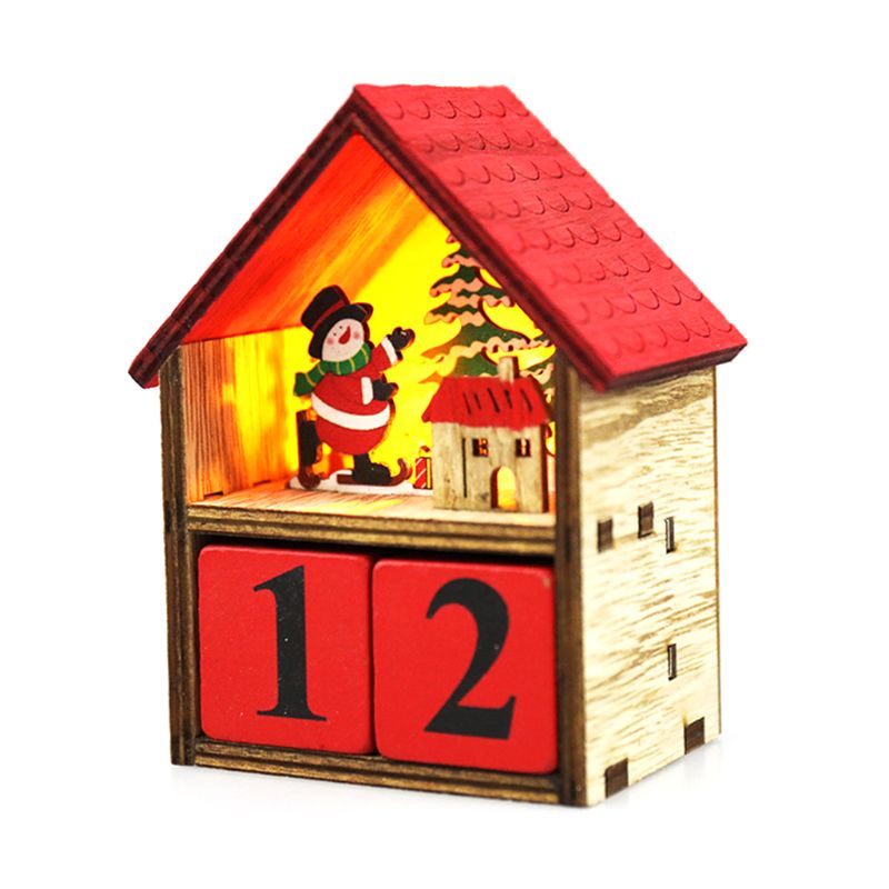 Christmas Wooden House LED Countdown Advent Calendar Santa Claus Snowman Ornament Xmas Festive Decoration: Snowman