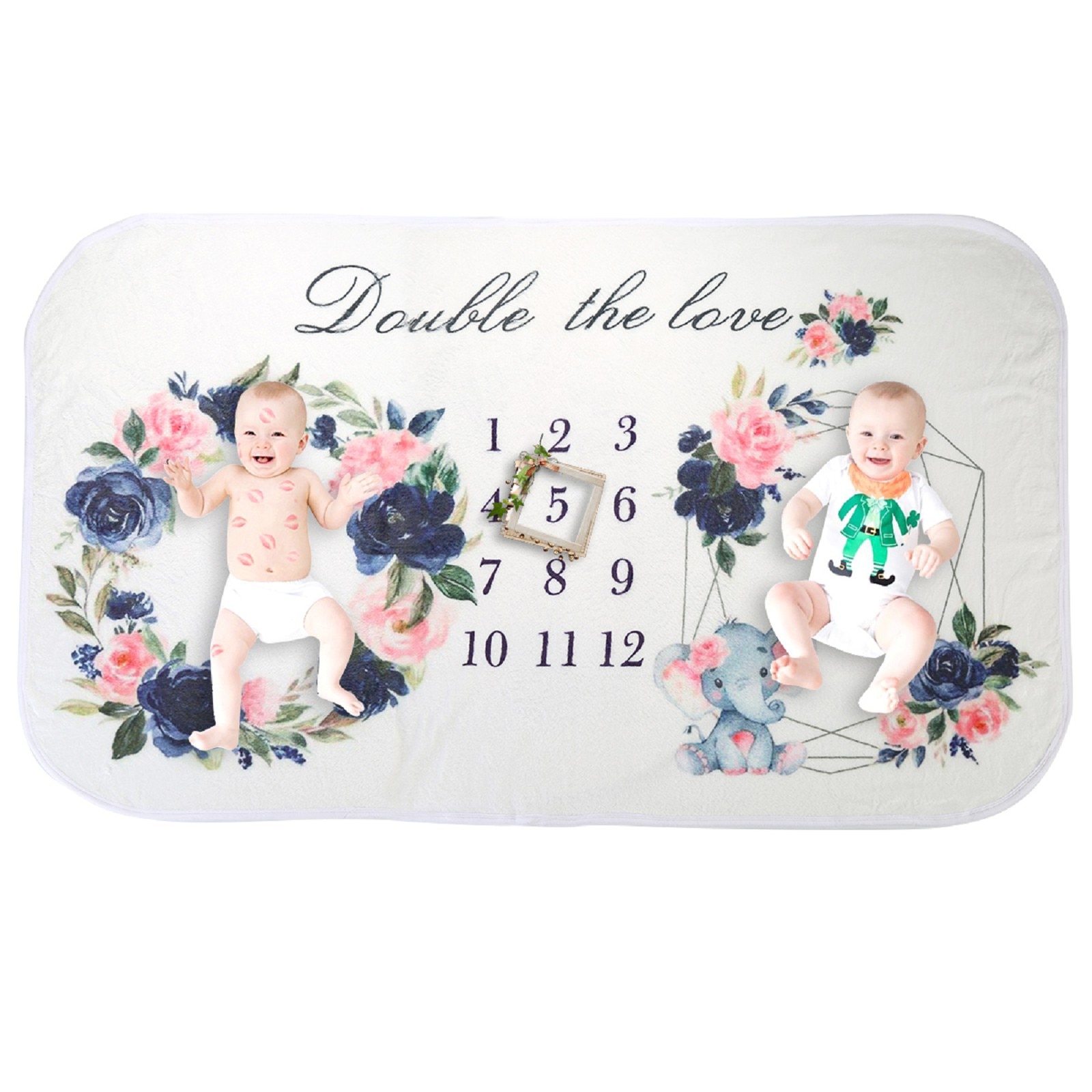 Tvillinger 160cm x90cm nyfødt baby månedlig vækst milepæl tæppe print blomsterfotografi rekvisitter baggrund klud minde tæppe