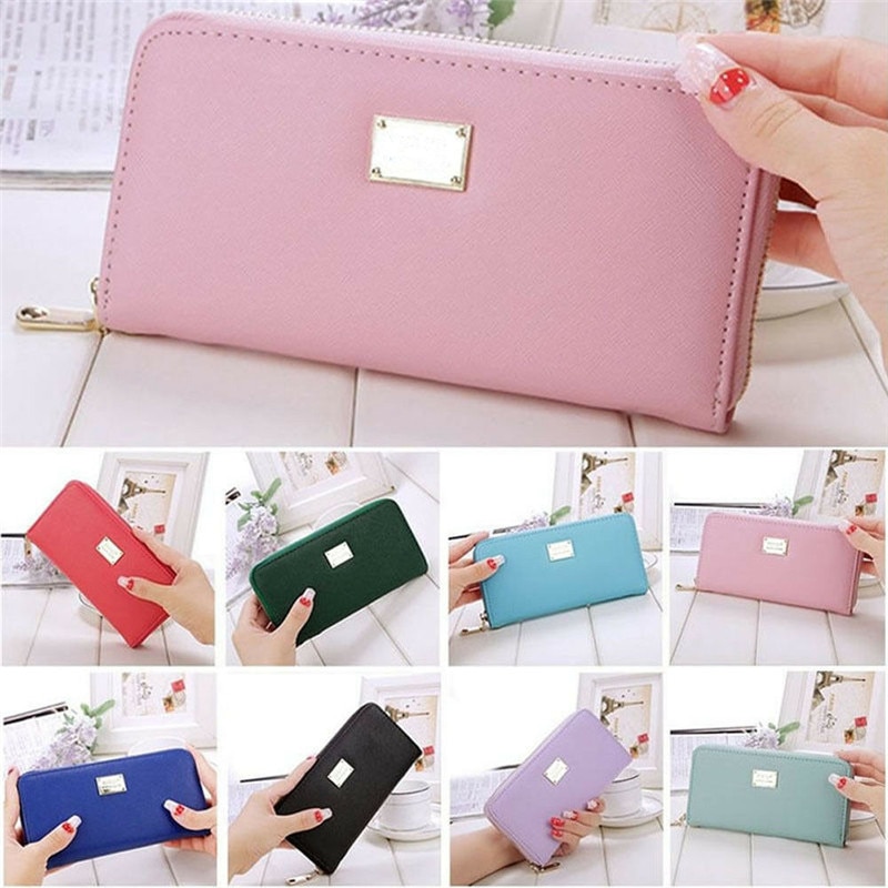 Vrouwen Dames Lederen Portemonnee Lange Rits Portemonnee Card Phone Holder Case Clutch Handtas