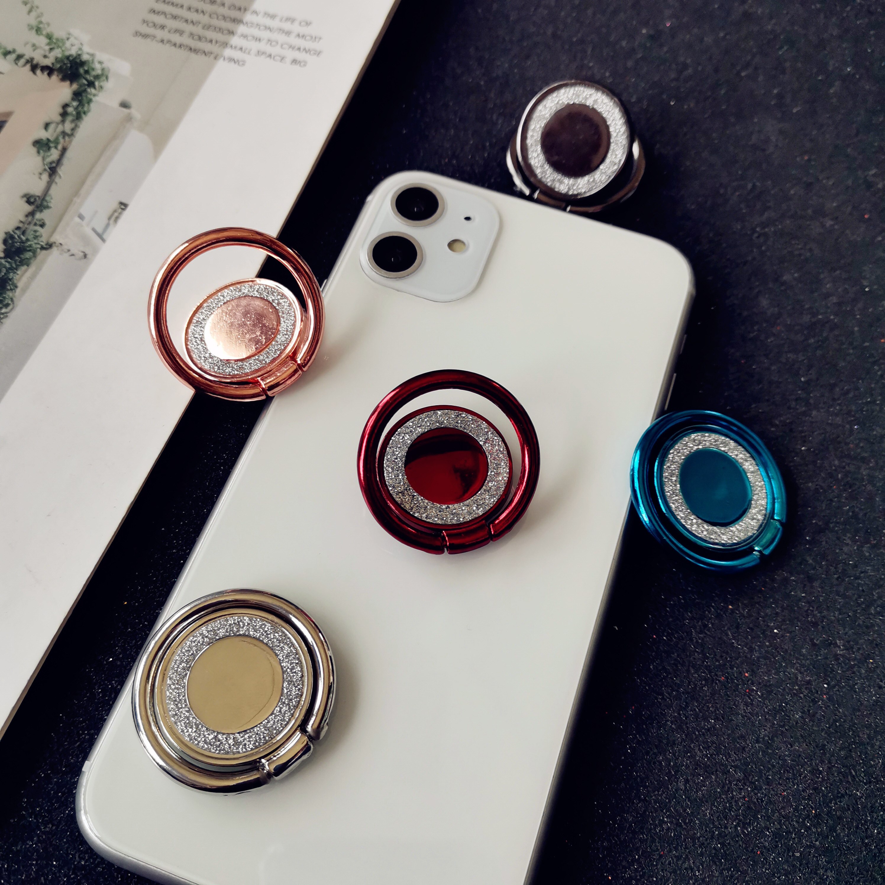 Crystal Round Phone Finger Ring Holder For iPhone Redmi Samsung Thread Metal Grip Rotation Cellphone Stand Mount Bracket