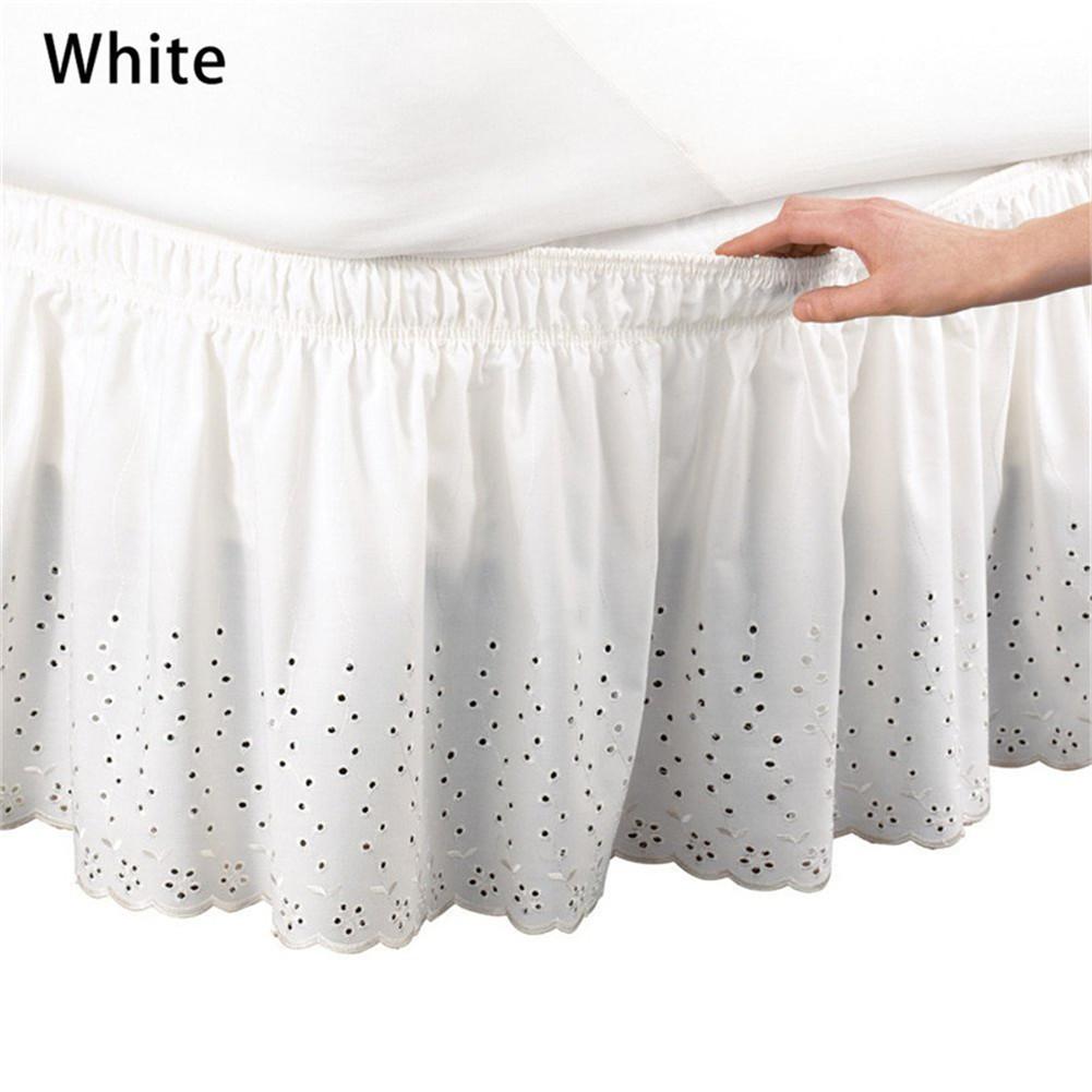 Jupe de lit à enrouler en coton, couvre-matelas à volants, couvre-lit simple avec broderie reine, facile à adapter, 1.5 m / 1.8 m / 2 m