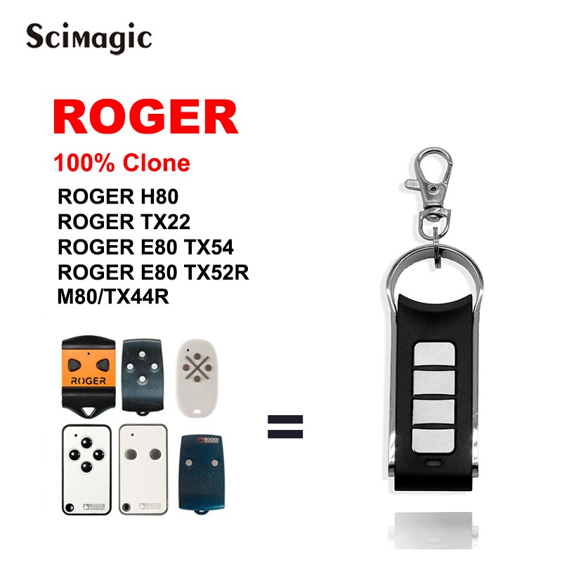 Clone ROGER Garage Door Remote Control for Roger TX22 H80 E80 TX54R TX52R Gate Opener 433.92MHz Fixed Code Keychain Style