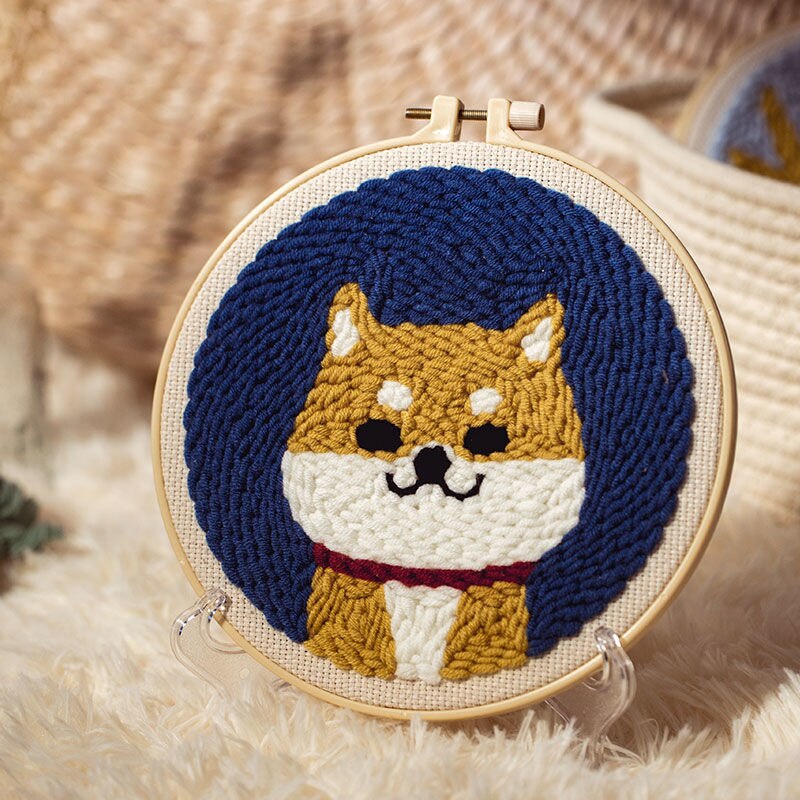 Punch Embroidery Kit Easy Punch Needle Embroidery Kit with Hoop for Beginner Handmade Sewing Kits Craft: I / with punchneedle