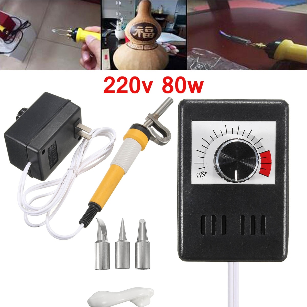 Adjustable Temperature Wood Burner Pyrography Pen Burning Machine Gourd Crafts Tool Set With Welding Wire 220V 80W