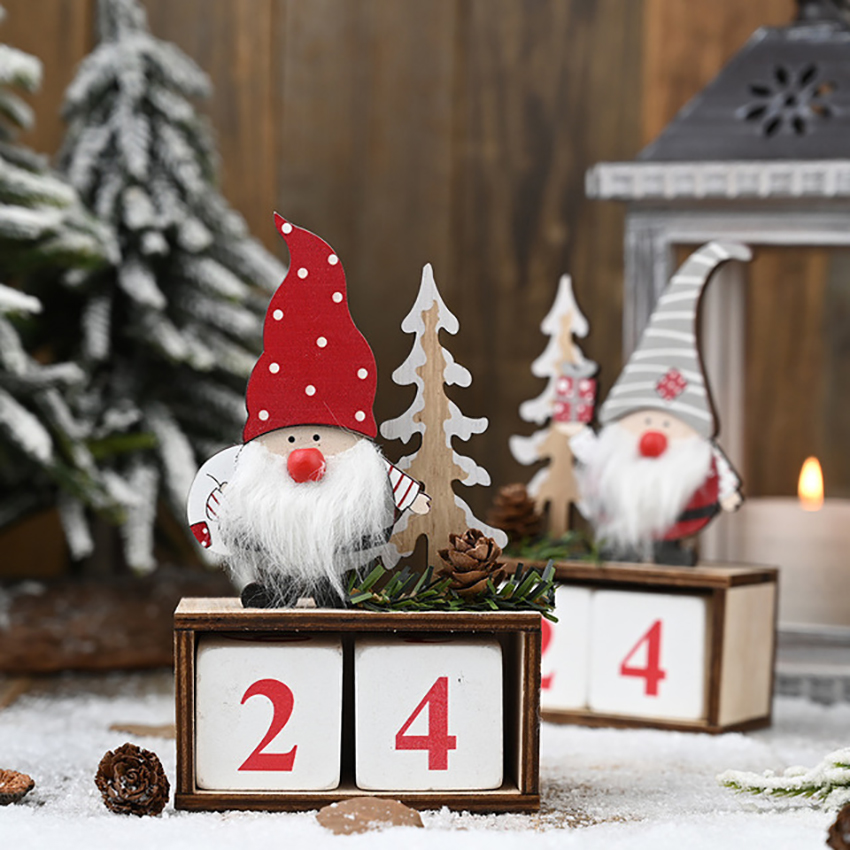 Kerst houten adventskalender blokken kerstman dennenappel decoratieve houten kalender aftel ornamenten voor thuis