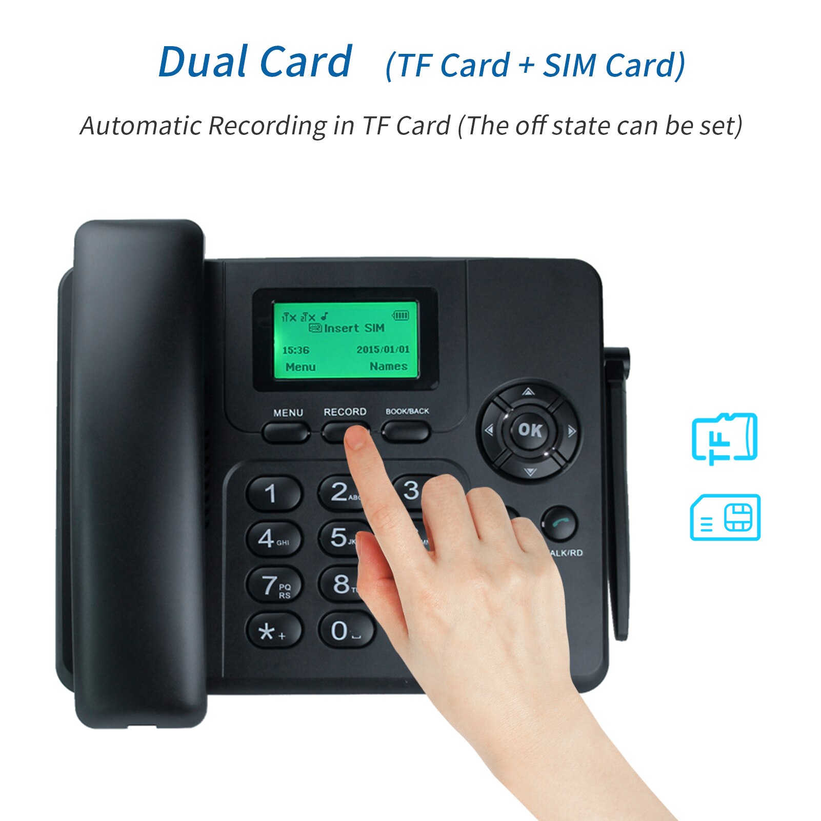 Teléfono inalámbrico fijo de escritorio, soporte GSM 850/900/1800/1900MHZ, Tarjeta SIM TF, 3G, inalámbrico, con antena de Radio y alarma