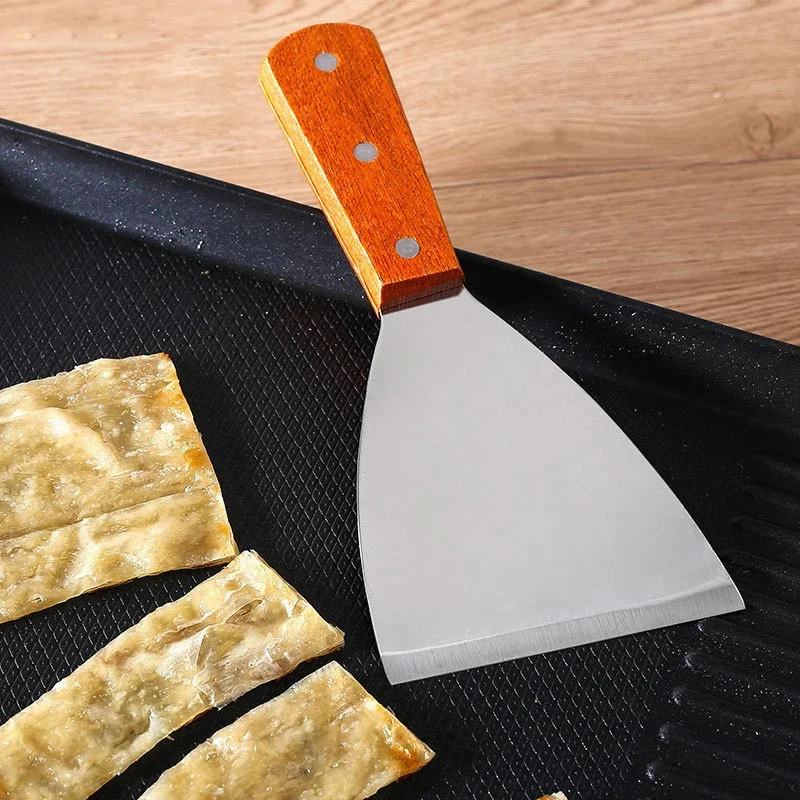 Trähandtag matlagningsspatel rostfritt stål multifunktionell matlagningstuner köksspatel grillspade köksverktyg