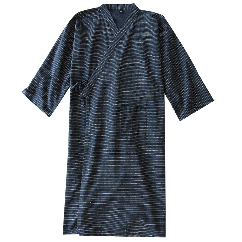 Albornoz de talla grande para hombre, bata de baño de algodón de estilo largo para primavera y verano, a rayas, vaporoso, para el hogar