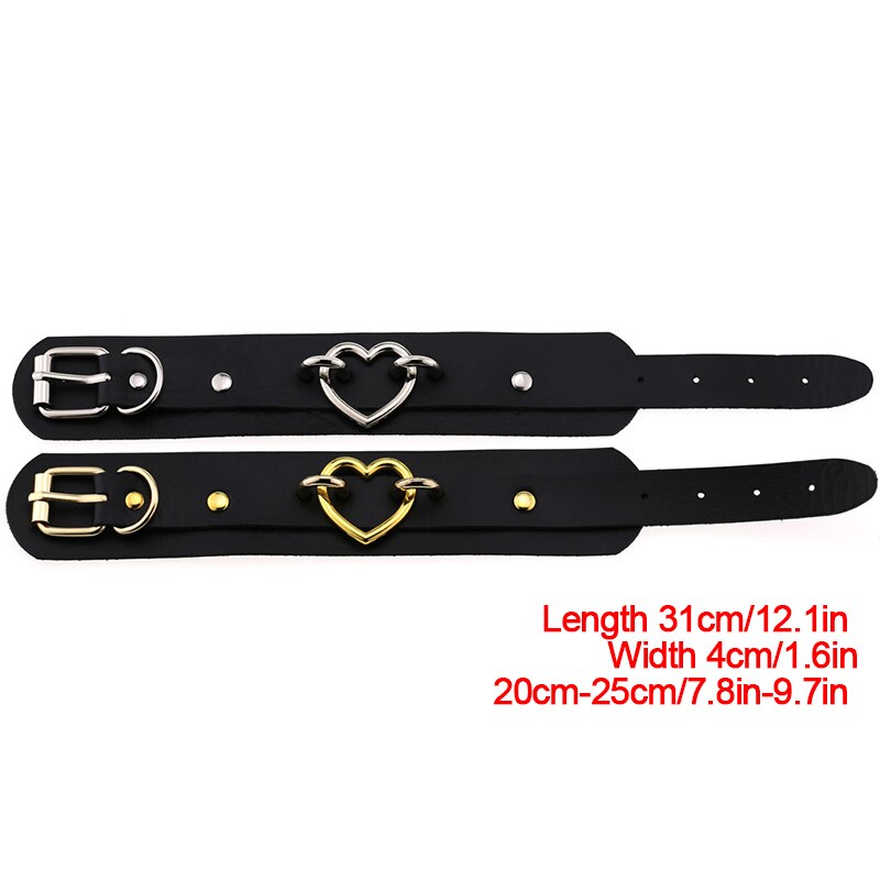 Punk Heart Bracelet Black Leather Wristband Cuff Goth Armbands Bracelets Women Men Metal Jewelry