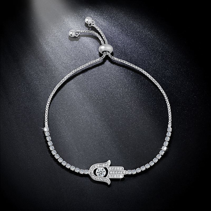 FLOLA Nuovo di Modo DELLA CZ Braccialetto della Mano di Fatima Pendenti E Ciondoli Pavimentato Zircone Cubico Hamsa Del Braccialetto per Le Donne Regali Gioielli Braccialetto in Oro brtk45: argento