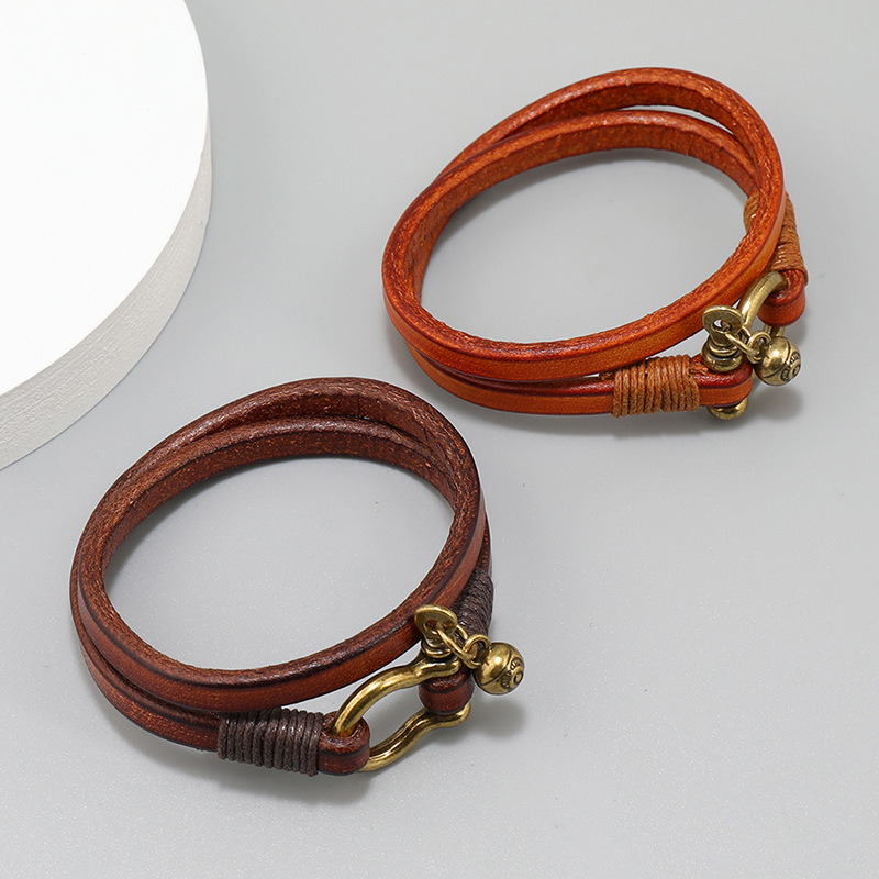 Nouveautés rétro deux boucles Bracelet en cuir hommes Punk fer à cheval boucle Bracelets d'enveloppement bijoux créatifs