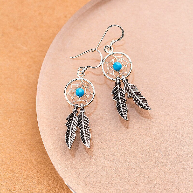INZATT – boucles d'oreilles attrape-rêves en argent Sterling 925, plumes ethniques, bijoux fins pour femmes, accessoires,