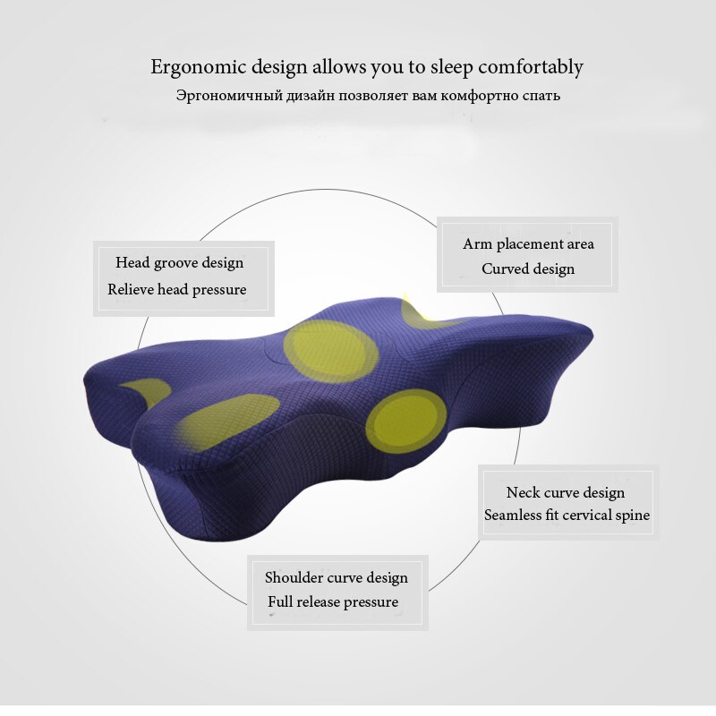 Almohadas de cama en forma de mariposa, almohada de espuma viscoelástica, Cervical, ortopédica, para el cuidado de la salud, de rebote lento para dormir