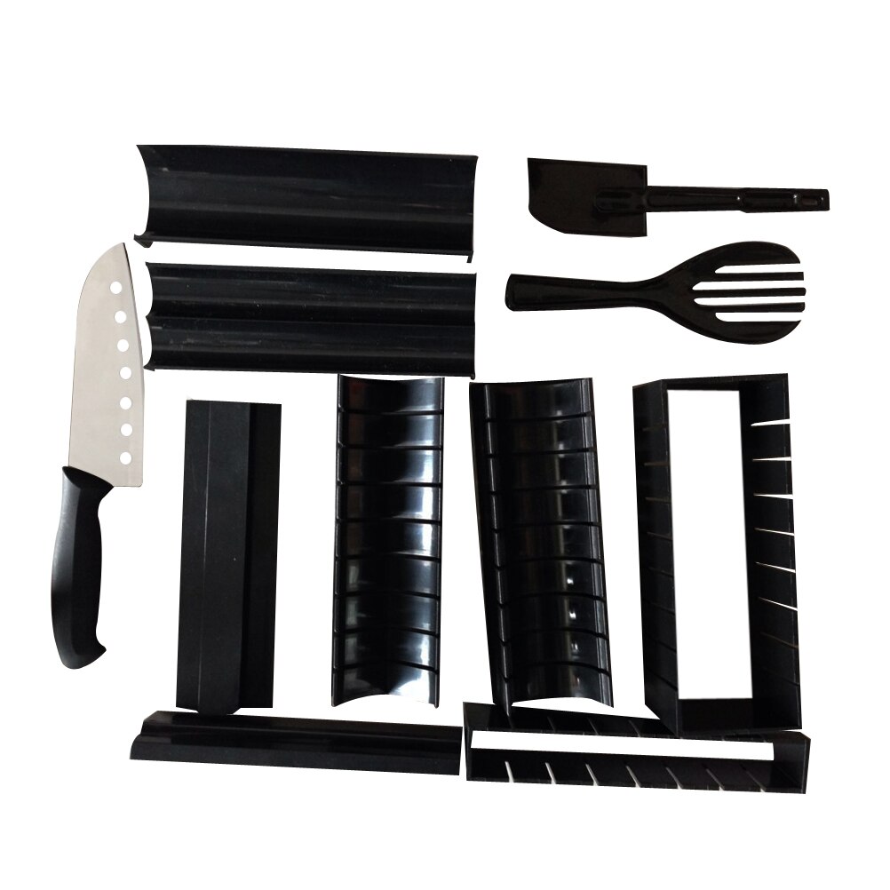 Rosenice 11 stk sushi form køkkenredskaber til madlavning sushi maker diy sushi ris rulleform (sort)