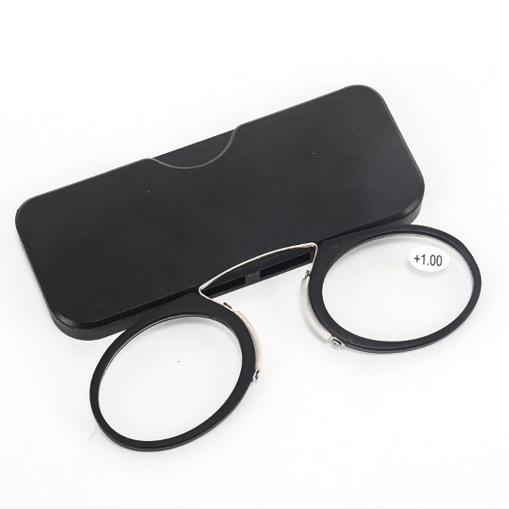 Draagbare Neus Clip Legless Presbyope Bril Leesbril Mini Vergrootglas Ultra Dunne Bril Ovaal Met Case + 10 Tot + 35: black-100