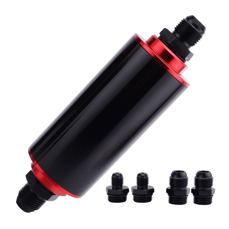 evil energy 100Micron Steel Element Fuel Oil Filter High Flow Billet Aluminum Inline Fuel Petrol Filter AN10 AN8 AN6 Fitting