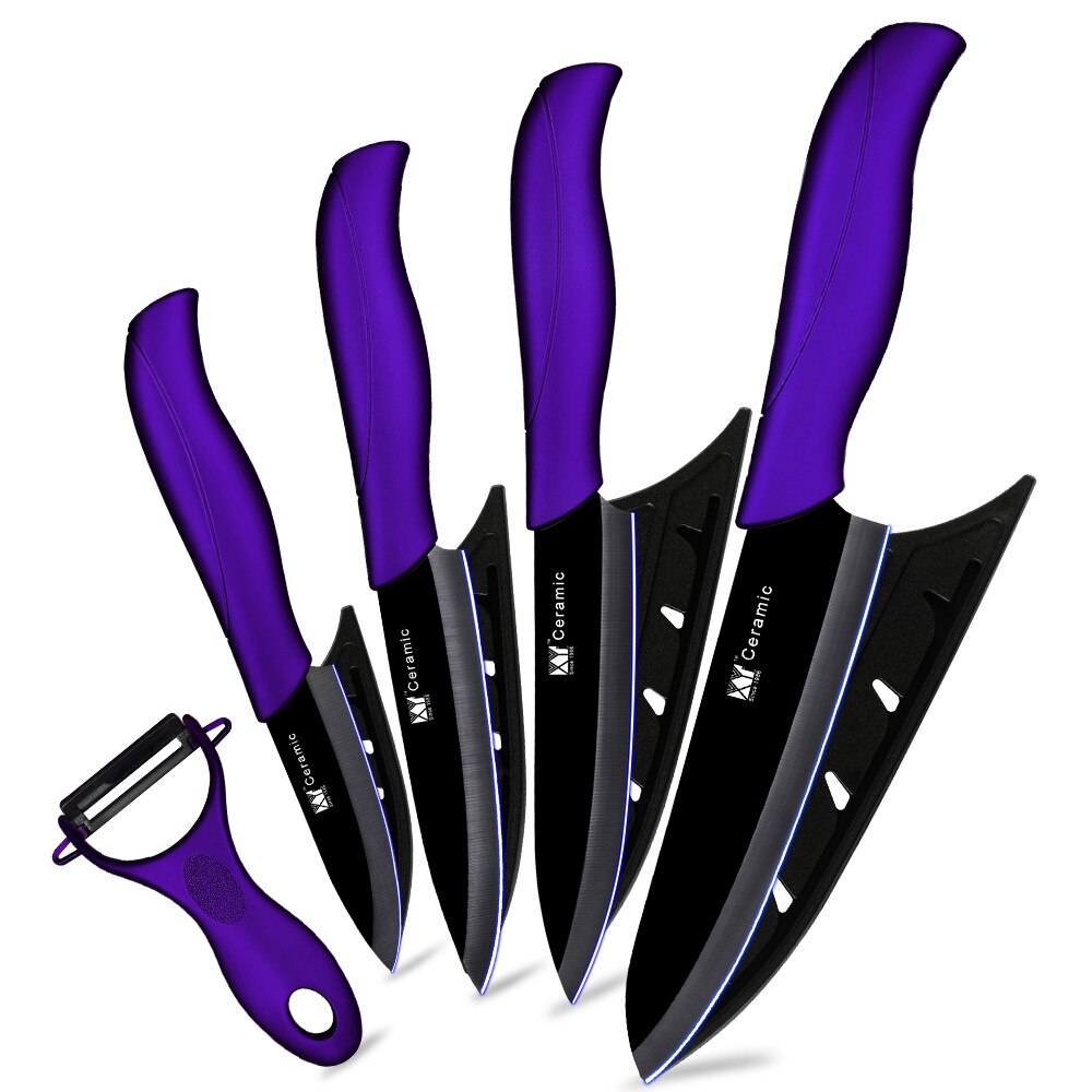 Xyj keramiska knivar 6 stycken set 3 4 5 6 tums kockkniv antibakteriell flerfärgshandtag köksredskap: Lila