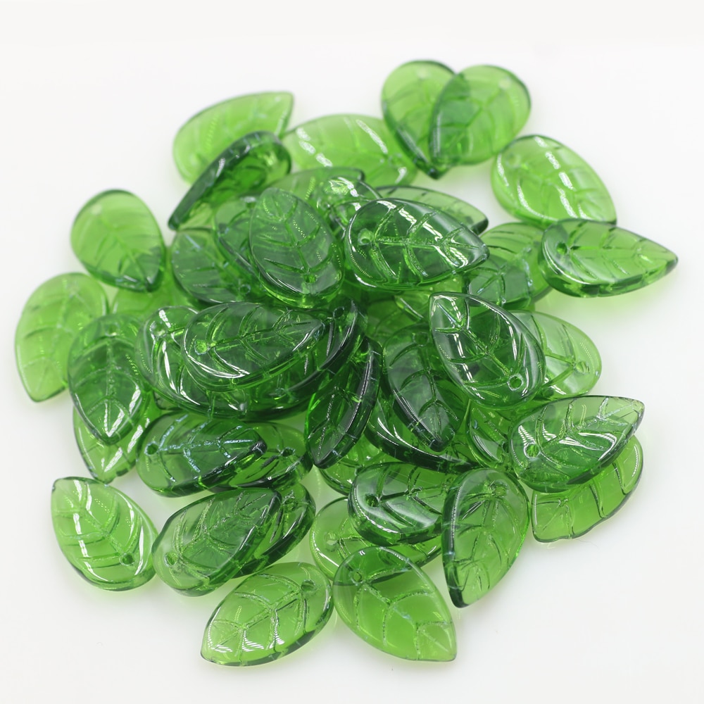 50pcs Glass Petal Beads 10*18mm Green Color Leave Shape Beads Crafts DIY Crystal Pendant Earings Jewelry Making Accessories