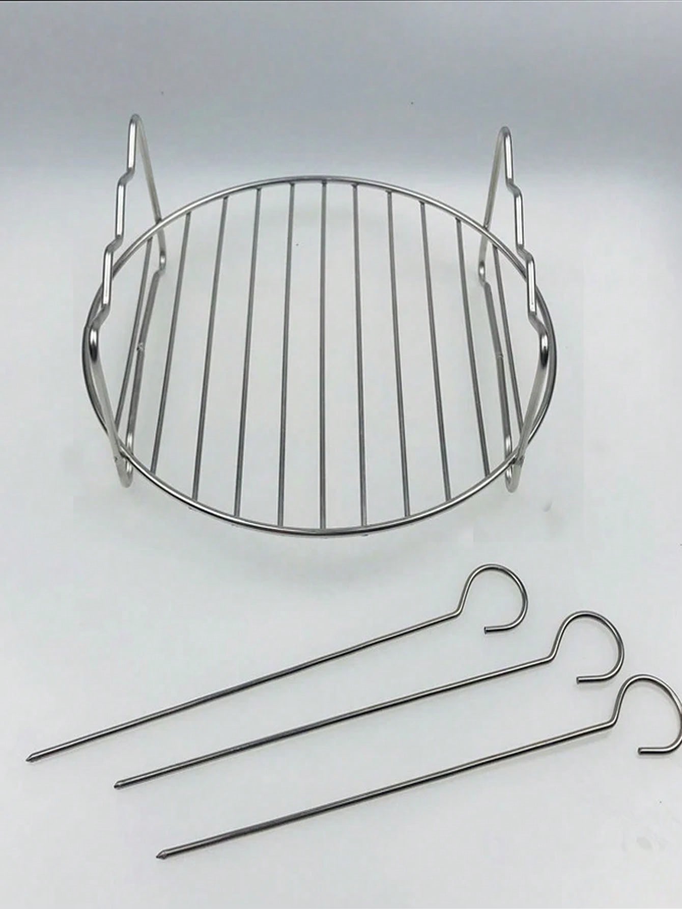 1pc Multifunctional Stainless Steel Double Layer Barbecue Box Air Fryer Cookware Rack Grill Accessories Circular Baking Tray BBQ