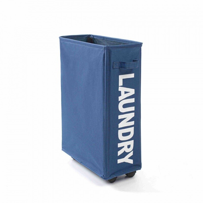 Foldable Dirty Laundry Basket with Caster Wheels Portable Clothes Storage Basket High Capacity Laundry Bags: Navy blue