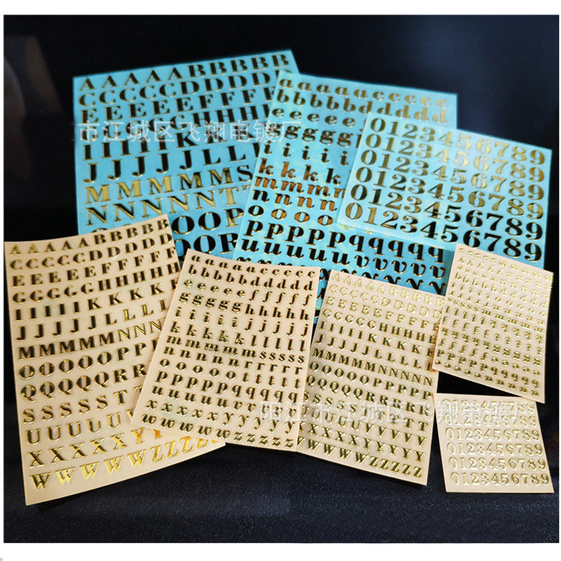1 hoja de pegatinas de letras en inglés dorado 3D duraderas impermeables de PVC para fotos, álbumes, decoración, mayúsculas, alfanuméricas