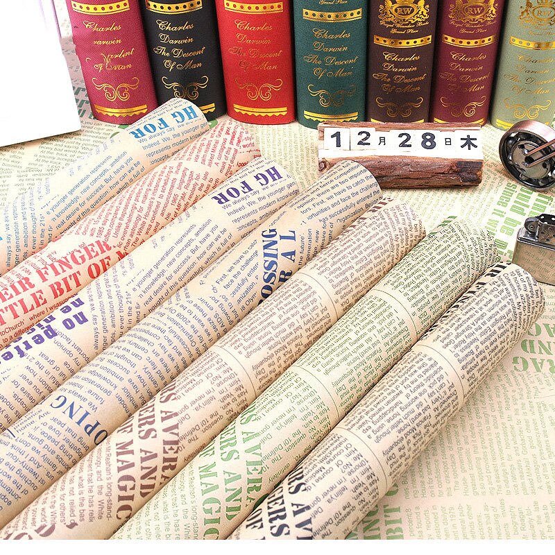 5 Teile/satz 50*70cm Vintage Kraft Verpackung Papier Bouquet Verpackung Englisch Zeitung Blume Verpackung Papier DIY Material