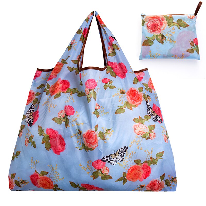 Stil 210t polyester vandtæt foldbar stor håndtaske skuldertaske opbevaringspose genbrug håndtaske strand shopping rejsetaske: Himmelblå