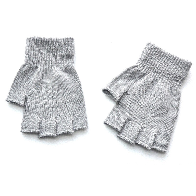 Novas crianças luvas de inverno frio quente acrílico fingerless luvas cor sólida: light grey