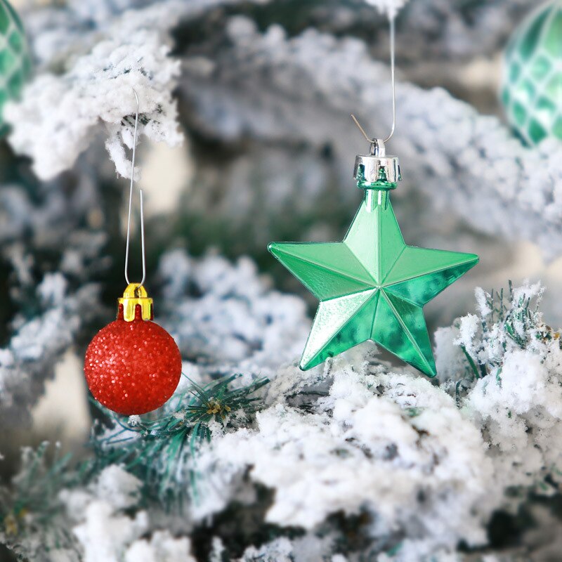 90 Stks/set Kerstballen Met Boom Top Sparkle Sterren Opknoping Bal Kerstballen Sneeuwvlok Kerstboom Decoratie Ballen Ornament