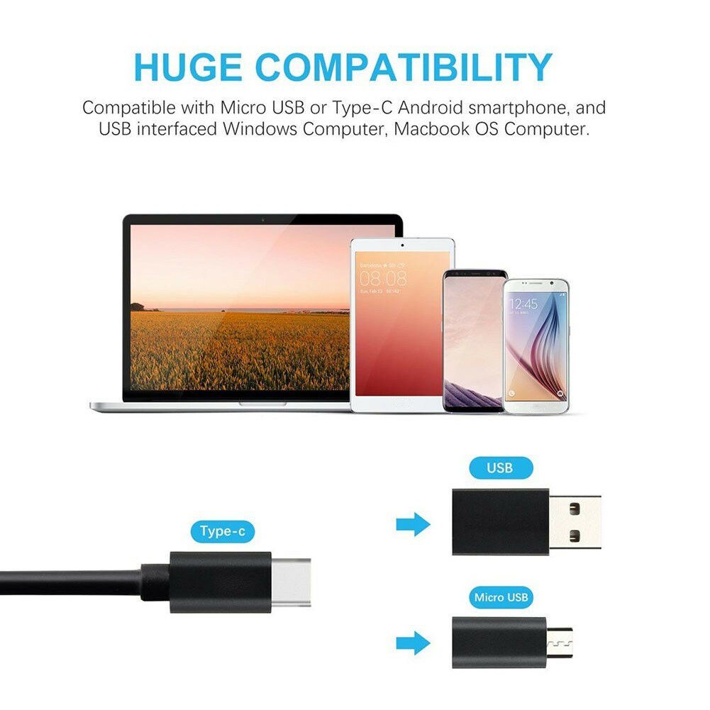 Endoskop 3 in1 inspektionsboreskop sort usb video 6 led type-c fleksibel industriel hd kamera vandtæt bærbar computer