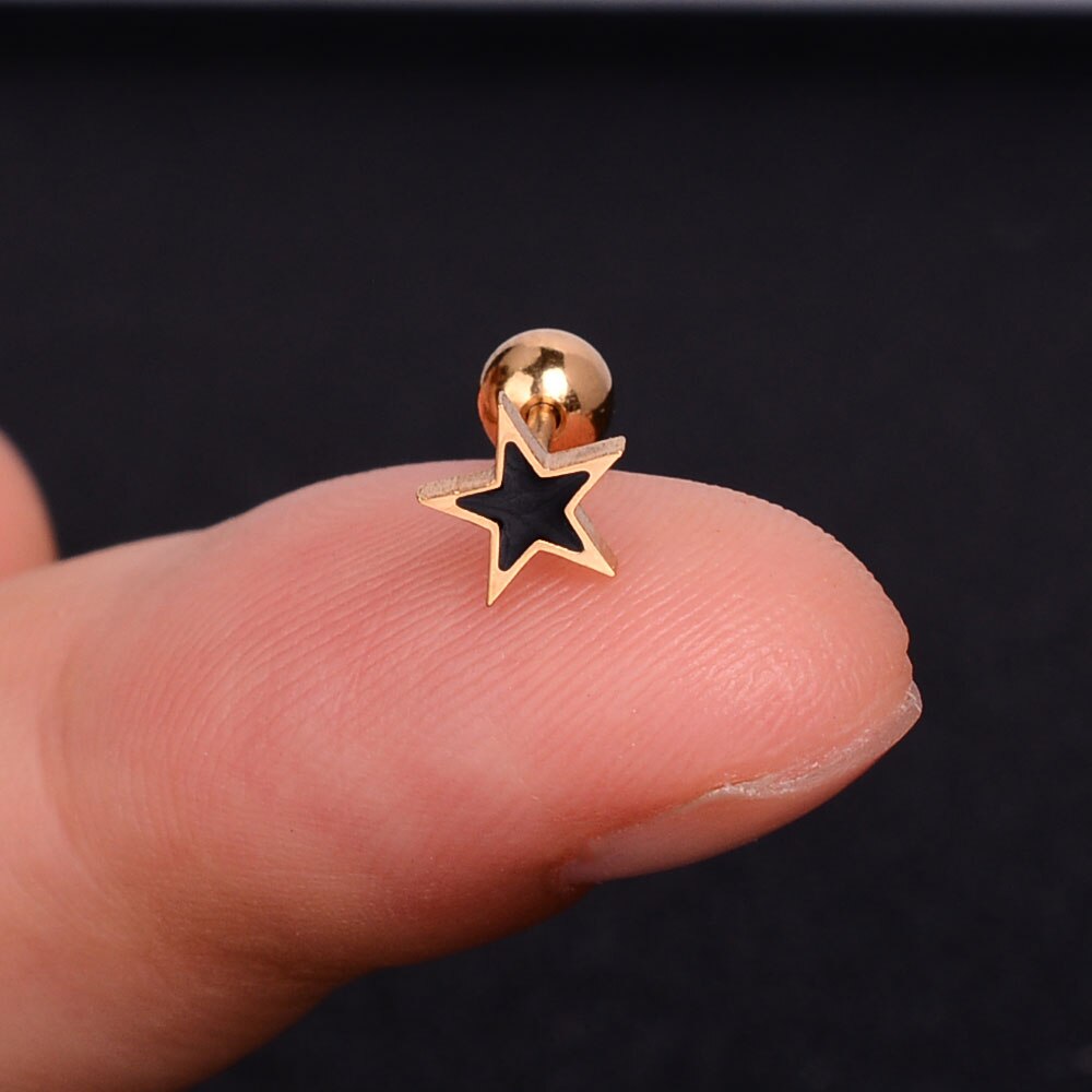 1Pcs Mini Rvs Oor Tragus Kraakbeen Helix Piercing Vlinder Daisy Kroon Sneeuwvlok Ster Kruis Emaille Studs Earring