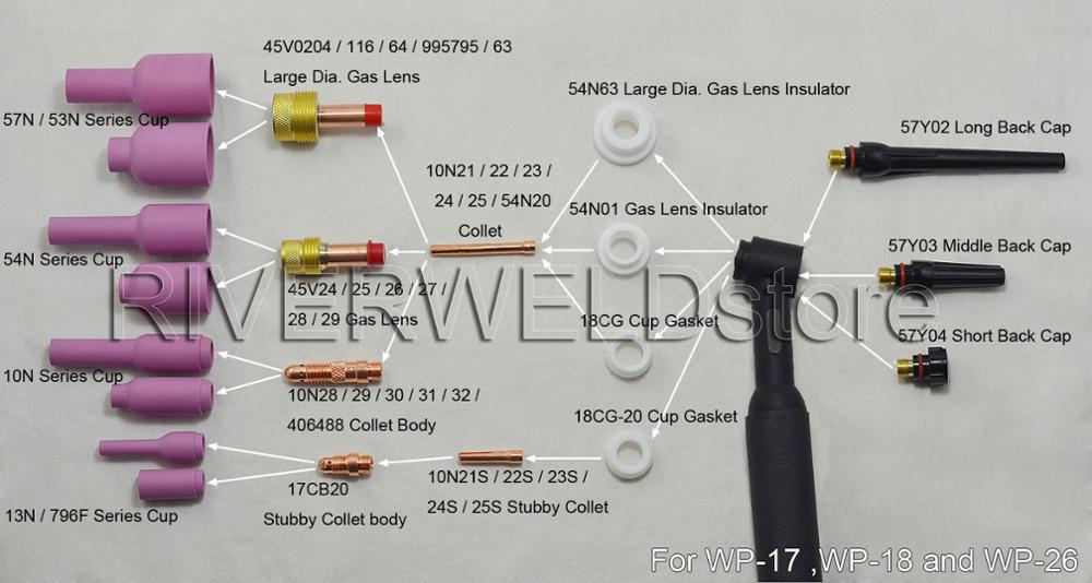 3 stk. 54 n 01 gaslinseisoleringskoppakning til tig-svejsebrænder wp -17 18 26