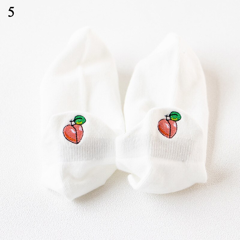Cartoon Embroidery Fruit Ankle Socks Women Cotton white Short Socks Female Casual Summer Thin Boat Socks Hipster: 5