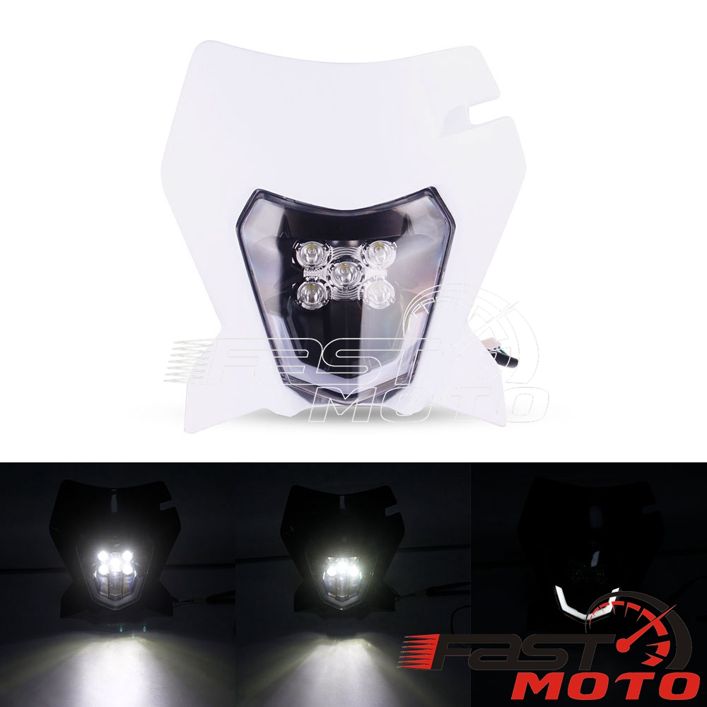 For 690 enduro R LED Headlight Front Lamp Fairing Black Off Road Supermoto Head Light Mask for Six Days EXC EXC-F EXC-W XCF: white