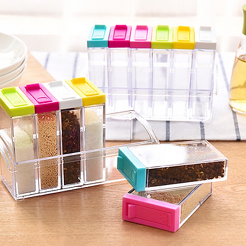 New Acrílico Transparente Colorido Tampa do Frasco da Especiaria Caixa de Tempero 6 pçs/set Utensílios de Cozinha Sal Galheteiro Condimento Caixa De Recipientes De Armazenamento