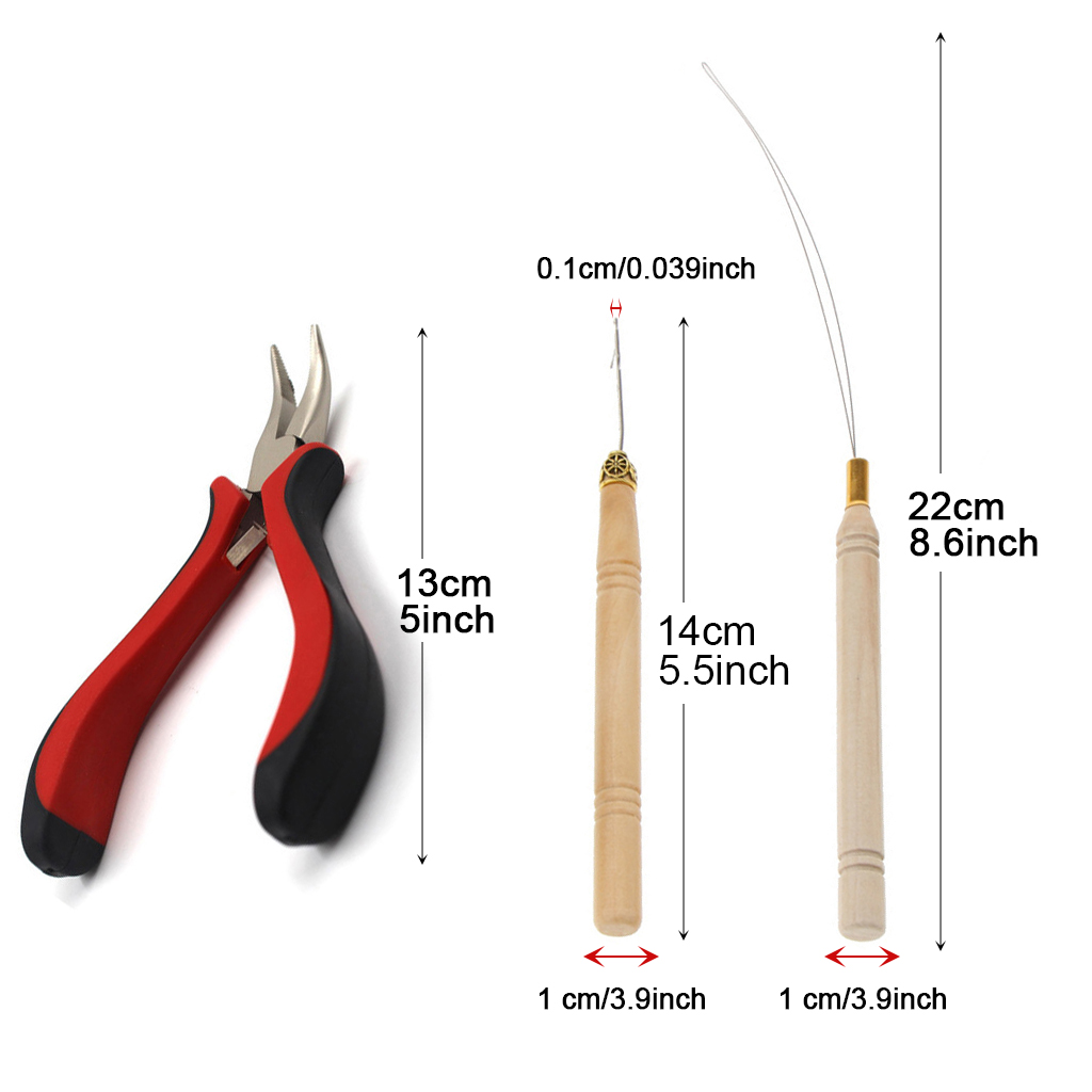 Kit de ferramentas para extensões de cabelo, 500 peças, preto, marrom escuro, marrom claro, dourado, micro anel, contas, 1 micro contas, alicate, 1 gancho, agulha puxando