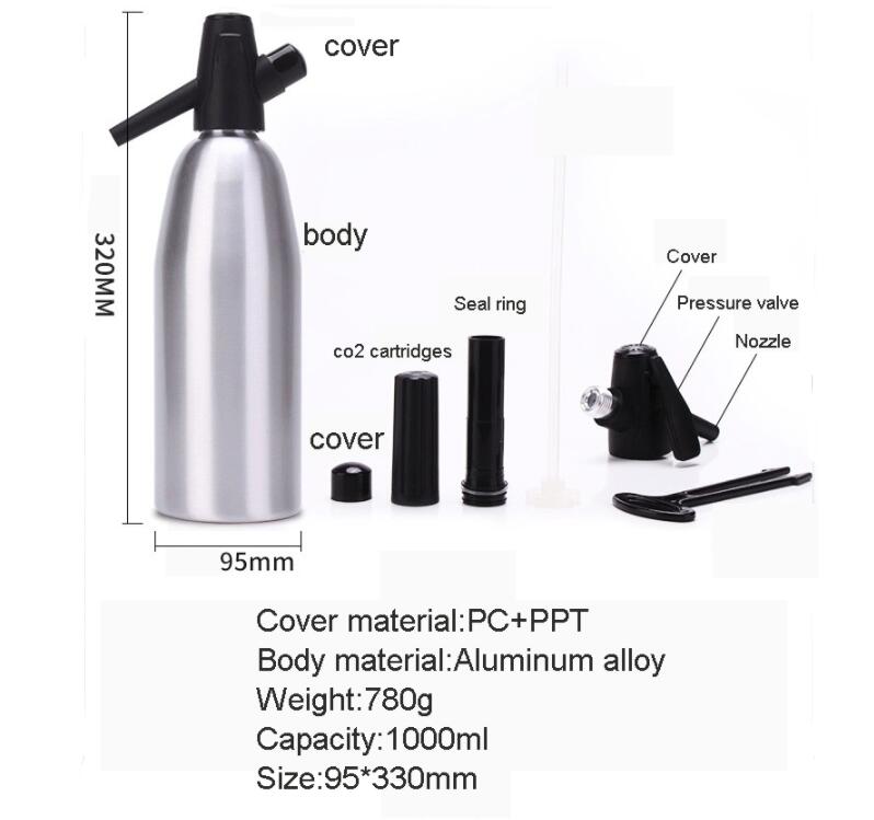 1.0L Home Made Aluminium Soda Sifon Soda Water Machine Sifon CO2 Dispenser Water Bubble Generator Koele Drank Aluminium Bar Diy