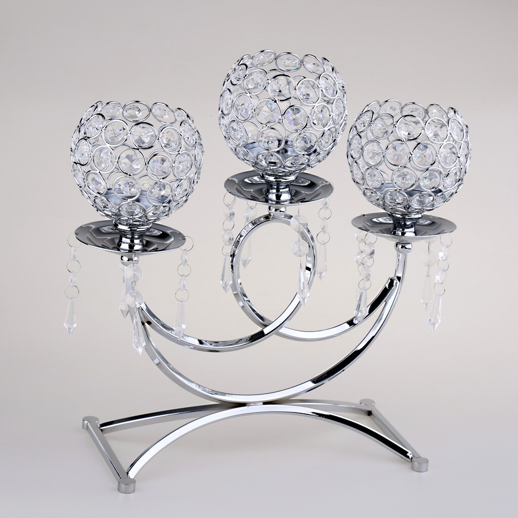 Blesiya Crystal Candle Holder 3-Arm Candelabra Wedding Table Centerpiece: Silver