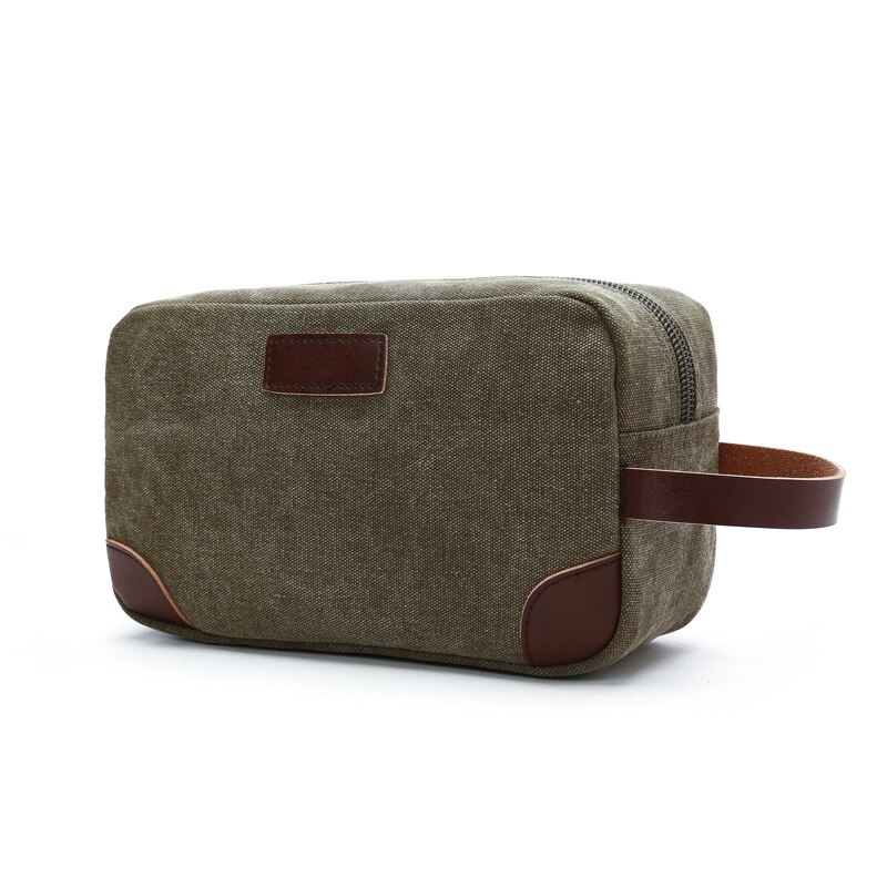 Neue Leinwand Kosmetik Tasche mit Leder Griff Reise Männer Waschen Rasieren Toiletry Lagerung Wasserdichte Wc Veranstalter Tasche Necessaire: Armee Grün