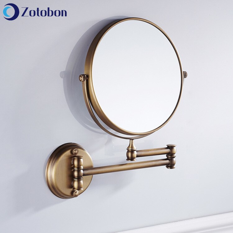 ZOTOBON Bath Mirrors Rotating Antique Copper Retractable 2 Face Bathroom Wall Mirror 3X Magnifying Bath Makeup Round Mirror M191