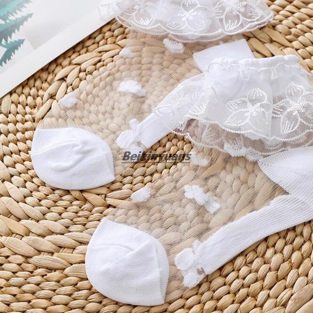 New summer children&#39;s socks girls lace socks Princess mesh glass silk stockings girls white socks