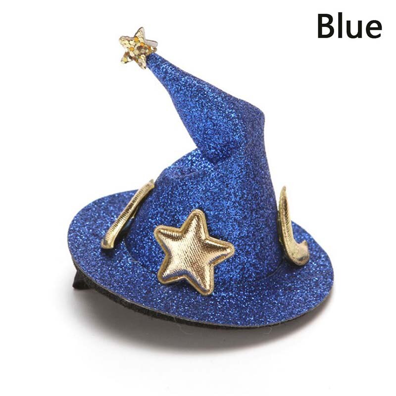 Børn glitter halloween cap hårnåle mini heks hat fest hovedbeklædning cosplay rekvisitter: Blå