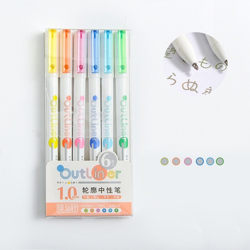 6/12 Kleur Outliner Pennen Set 1.0Mm Balpen Art Marker Liner Pen Voor Tekening Verf Hoogtepunt Journal Dagboek Schoolbenodigdheden f906: 6 color set