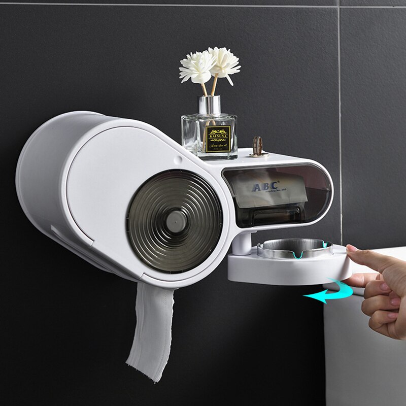 Badkamer Toiletrolhouder Tissue Doos Met Asbak Plastic Wc Dispenser Wall Mounted Tissue Opbergdoos Gratis Ponsen