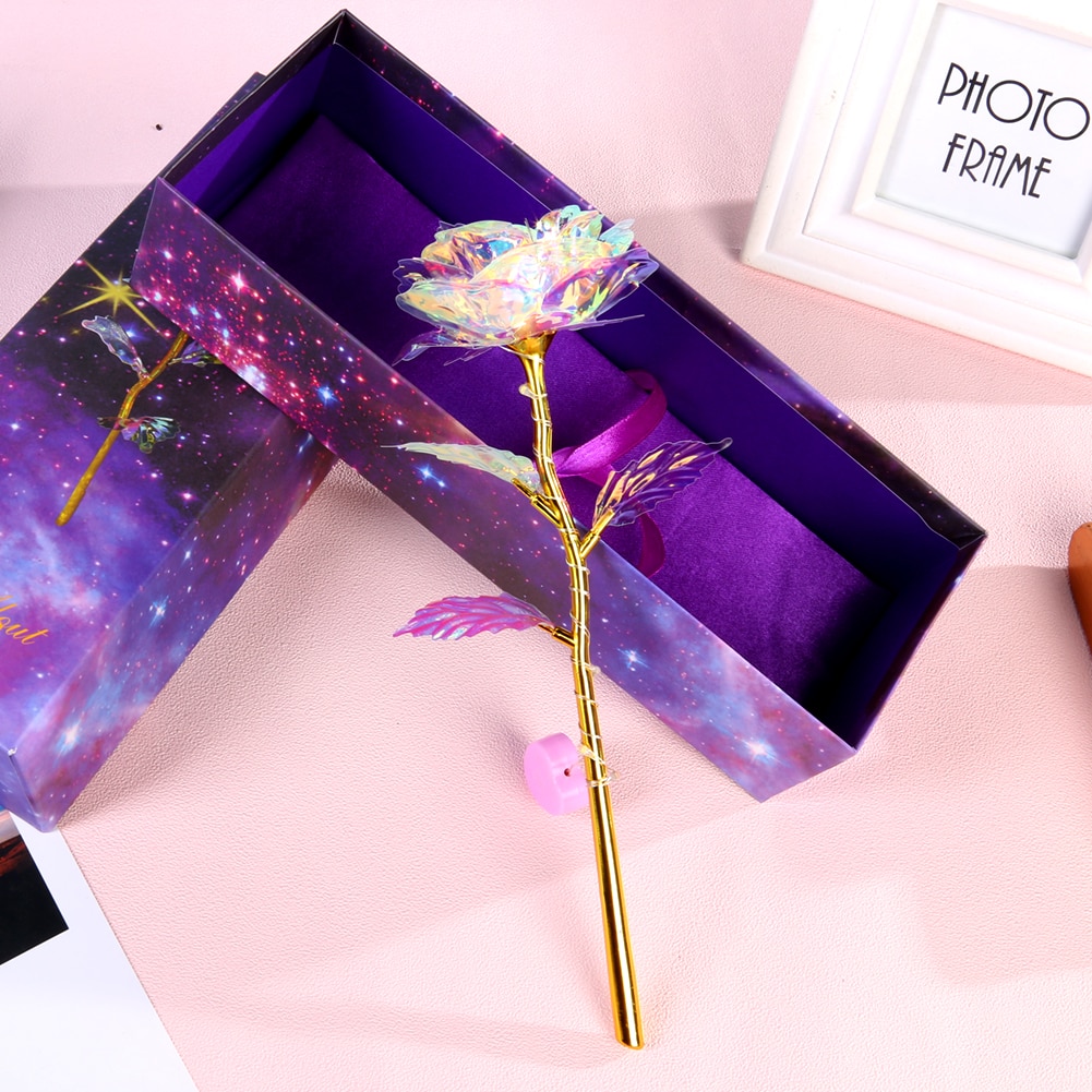 Valentine's Day 24K Foil Plated Rose Gold Rose Lasts Forever Love Wedding Decor Lover Lighting Rose